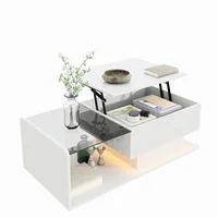 Table basse, blanc brillant, table d'appoint, table basse avec plateau en verre et effet LED, avec plateau en verre 2