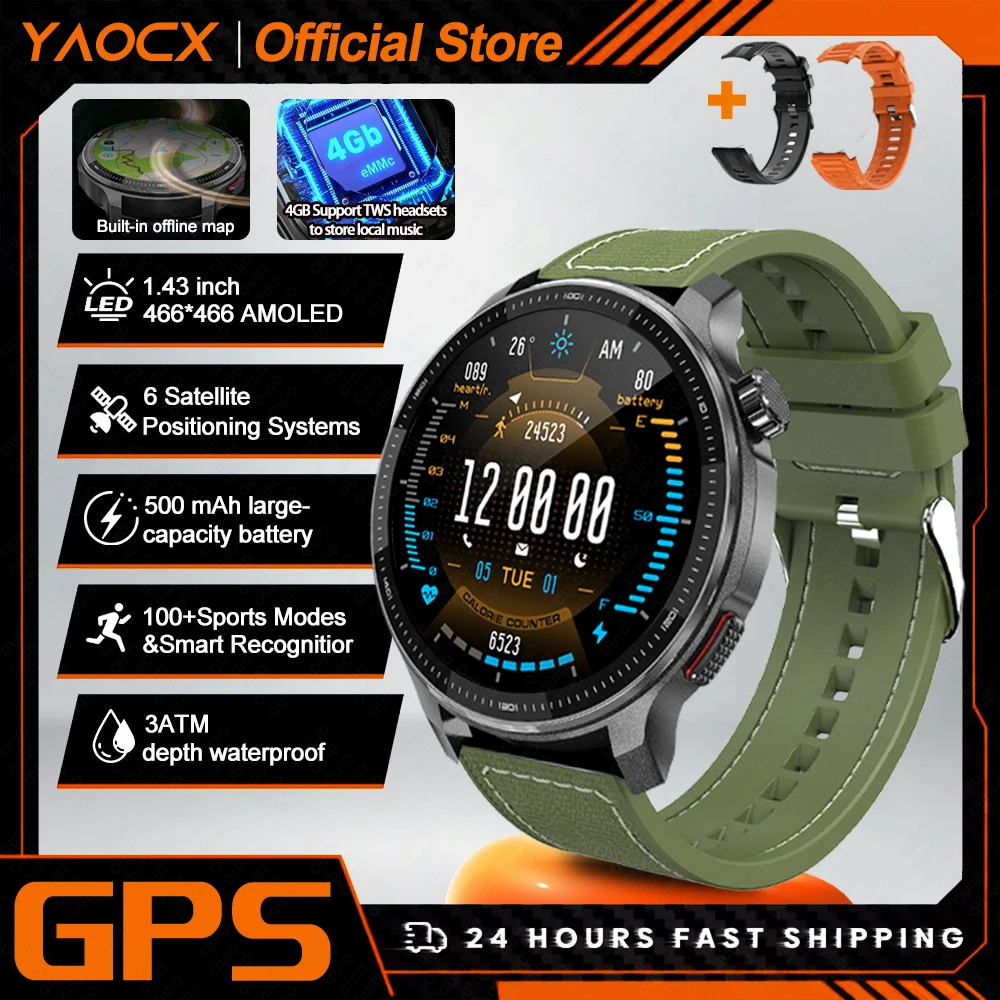 2026 New Upgraded GPS Military Sports Smart Watch 500mAh 1.43-inch AMOLED Compass Altimeter Call 3ATM Waterproof Sports Watch