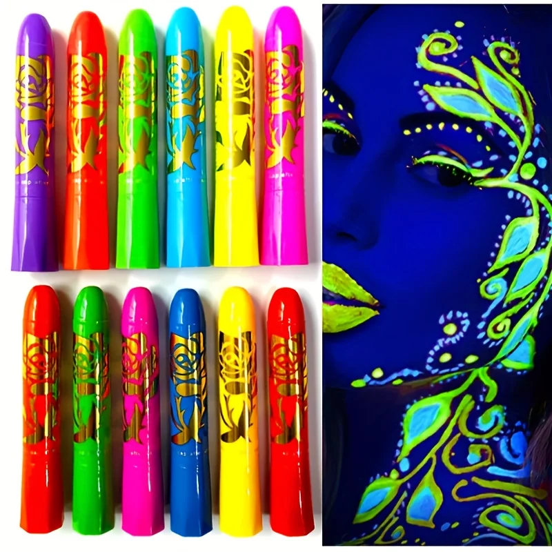 12 Color Luminous Face Painting, Human Body Painting, Facial Painting, Halloween Water-Based Crayon, Holiday Makeup Paint - 2