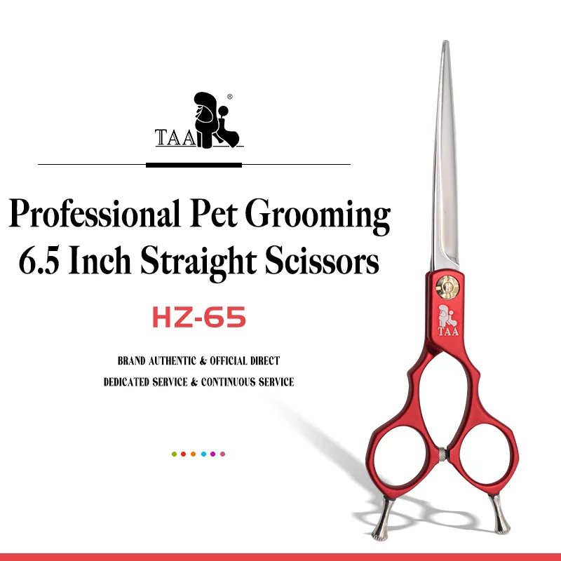 TAA Dog Scissors Grooming Pet Scissors for Dog Handmade Professional Shear 6.5" Ultra-Light Colorful Pet Straight HZ-65