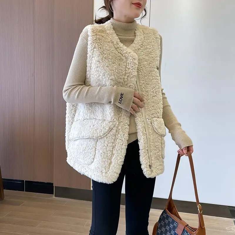 2024 Winter Solid Color O-neck Zipper Casual Women Clothing Retro Fashion All-match Sleeveless Simple Cotton Tank Top