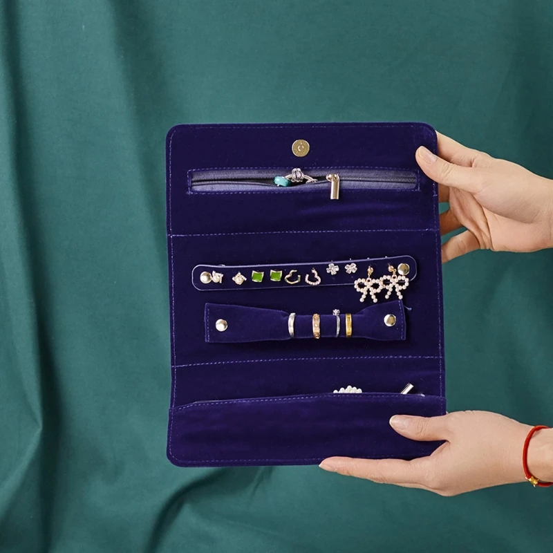 

Женский портативный бархатный дорожный органайзер для хранения ювелирных изделий, рулонная сумка, органайзер для колец для чехла