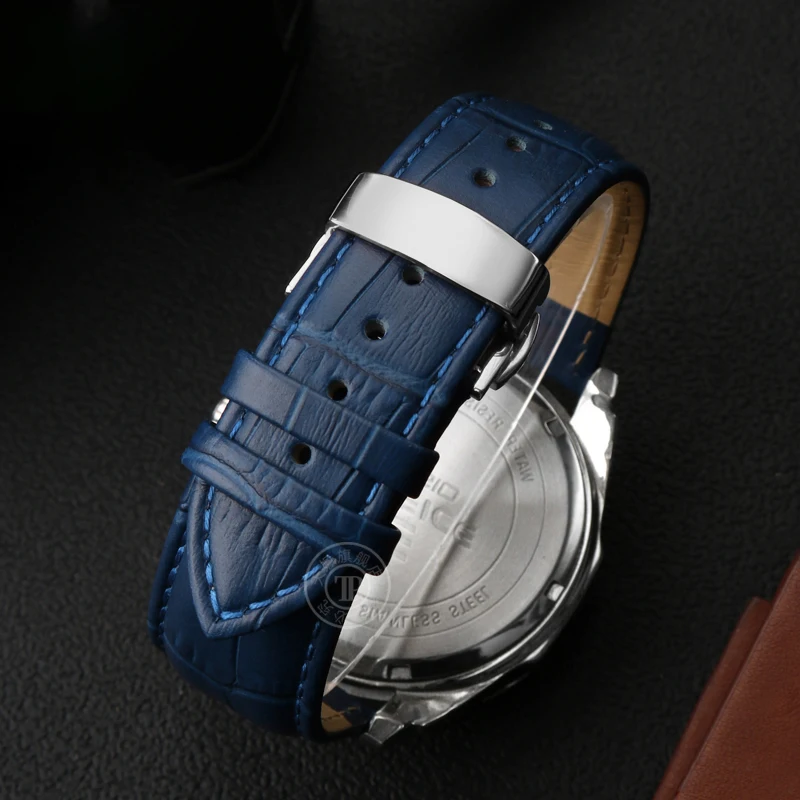 Elegant Blue Leather Strap for Men and Women - Available in Various Sizes and Colors