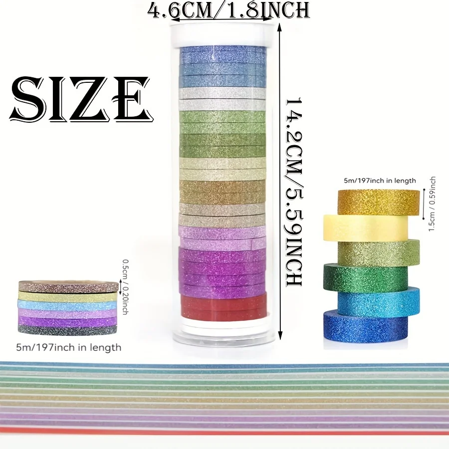 Glitter Washi Tape Set - Scrapbook Supplies - Aesthetic Washi Tape Set - Journal Supplies - Slim Washi Tape Set - Creative journ 5