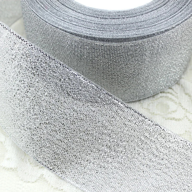 (25 Yards/roll) 2'' 50mm Gold And Silver Christmas Gift Packaging Metallic Ribbon High Quality Wedding Shiny Ribbon