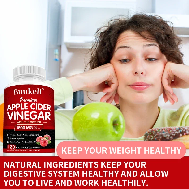Apple Cider Vinegar Capsules with Mother Vegan ACV-Weight Management, Appetite Suppression, Digestion Detox Immunity Cleansing