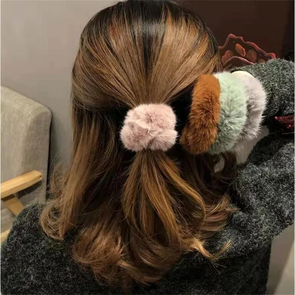 

2/3pcs Winter Autumn Elastic Hair Band Fluffy Fur Scrunchies Hair Ring For Women Girls Plush Hair Rope Hairwear Hair Accessories