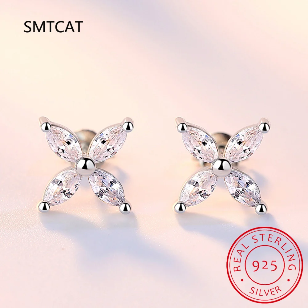 

Серьги D VVS1 с круглыми искусственными камнями для мужчин и женщин, классические украшения из стерлингового серебра 925 пробы с 4 камнями, хороший подарок