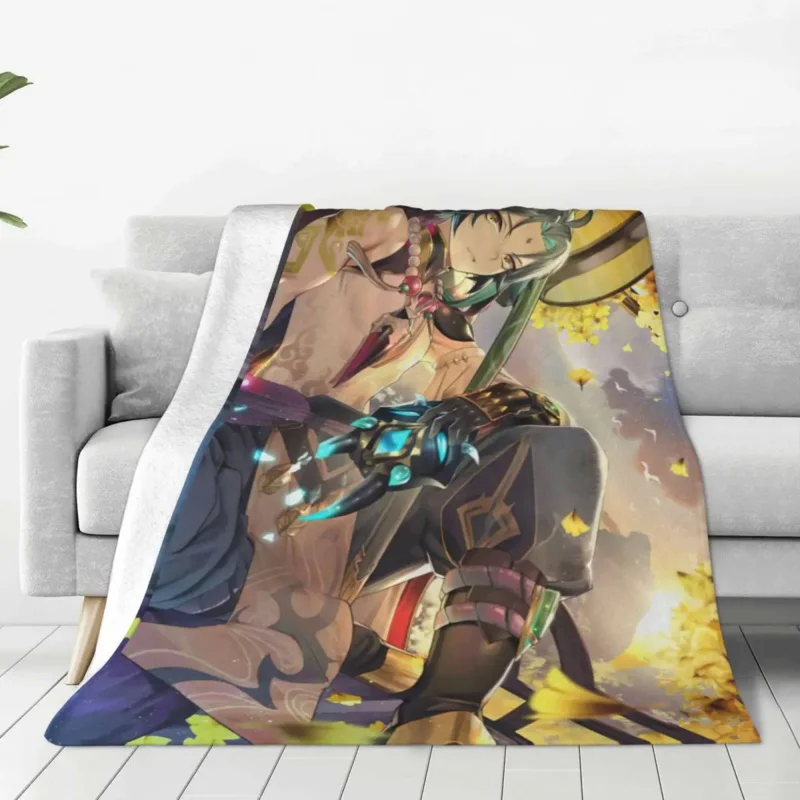 

Xiao Genshin Impact Blanket Flannel Summer Air Conditioning Anime Breathable Super Soft Throw Blanket for Sofa Travel Bedspread
