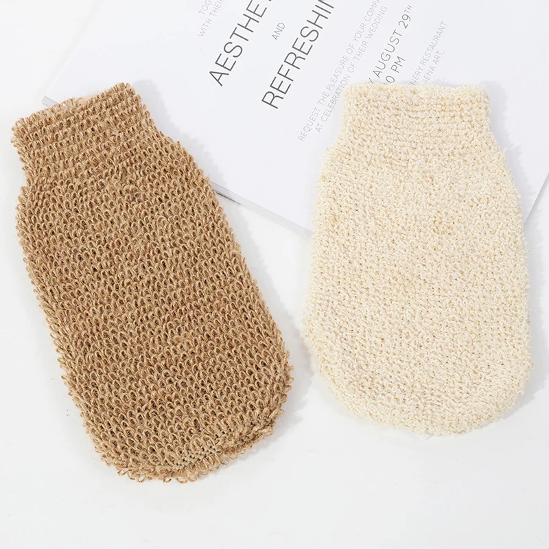 1Pc Exfoliating Hemp Bath Glove Mitten Scrubber Natural Bamboo Fiber Remove Dead Skin Deep Clean Double-Sided Gloves bath gloves