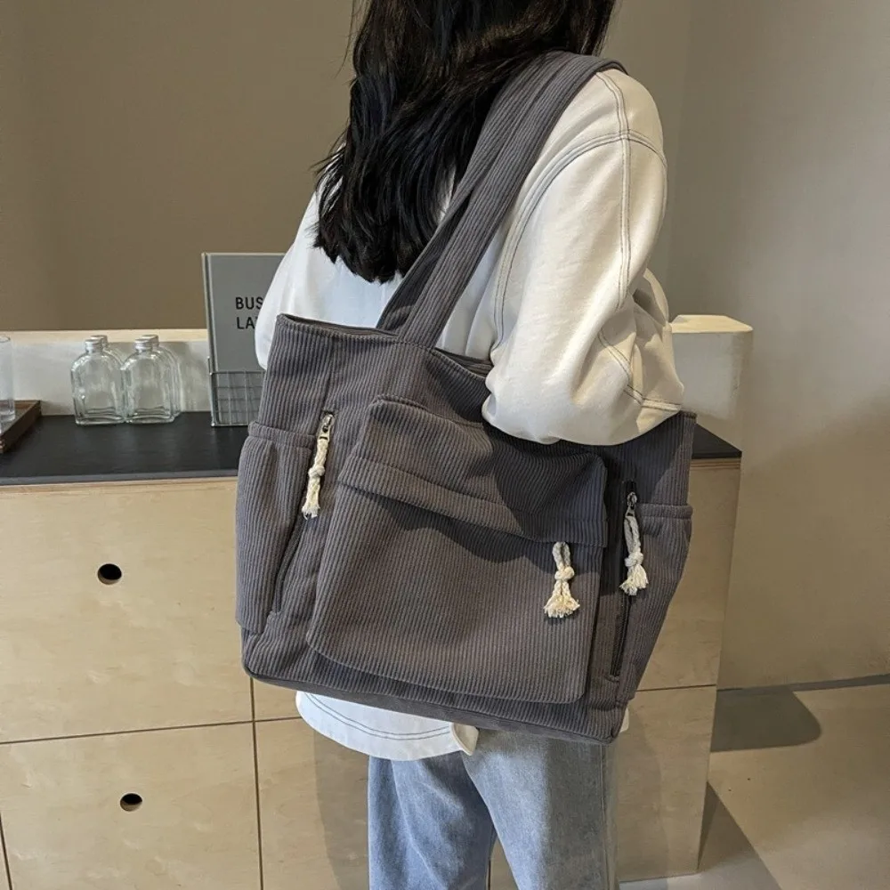 Cord-Arbeits-Umhängetasche, große Kapazität, lässige Umhängetasche, vielseitig einsetzbar, mit mehreren Taschen, Tragetasche, Handtaschen für Damen – Detail 9