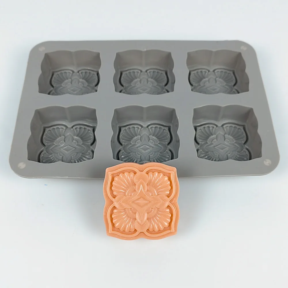 6 Hole Retro Flower Pattern Silicone Soap Mold DIY Handmade Baking Dessert Chocolate Cake Candle Making Mould Soap Molds