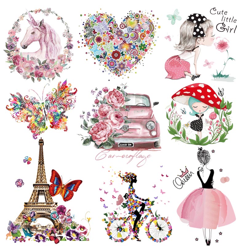 Fashion Girl Heat Transfers Colorful Cartoon Thermal Stickers Iron On Patches For Clothing Thermoadhesive Patches