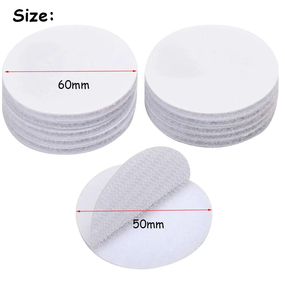 5-20Pairs 50mm Hook and Loop Interlocking Dots Sticky Self Adhesive  Fastener Tape Back Coins Hook