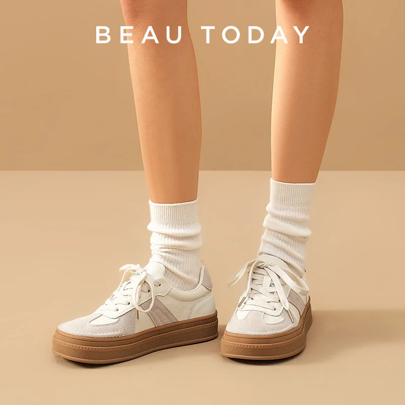 BEAUTODAY Casual Sneakers Women Cow Suede Split Leather Microfiber Patchwork Shoes Lace-up Female Traniers Handmade  29768 2