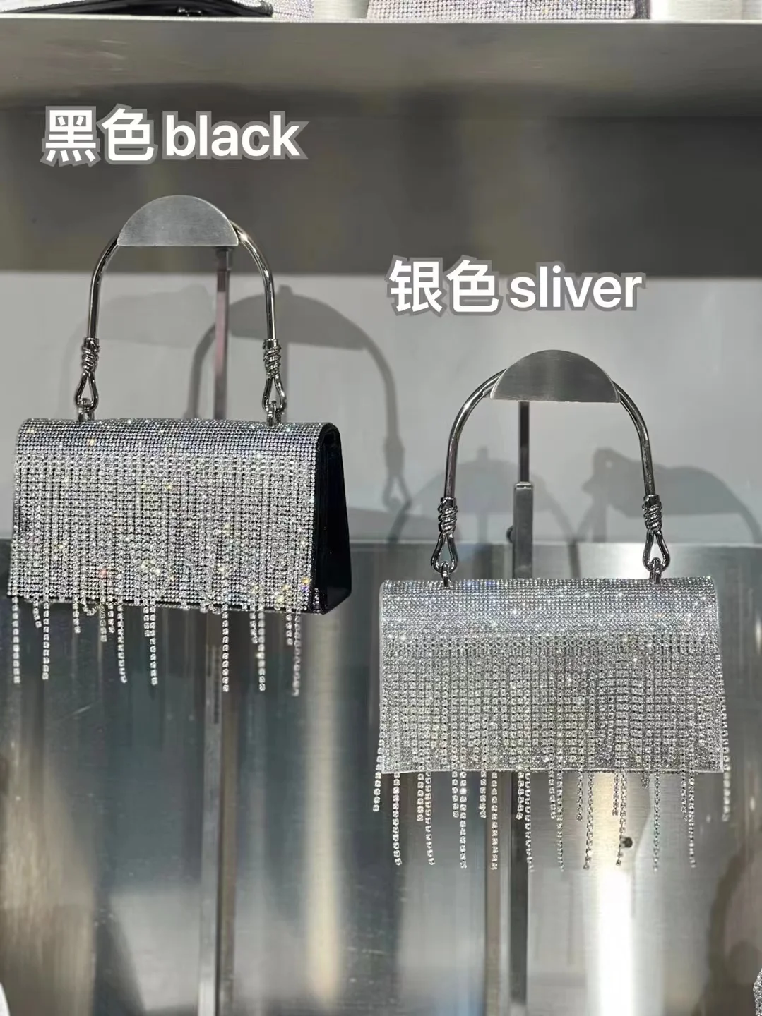 Luxury Designer Bling Tassel Rhinestone Diamond Square Bag Women's Handbag Evening Bag Dinner Party Clutch Purse Shoulder Bag