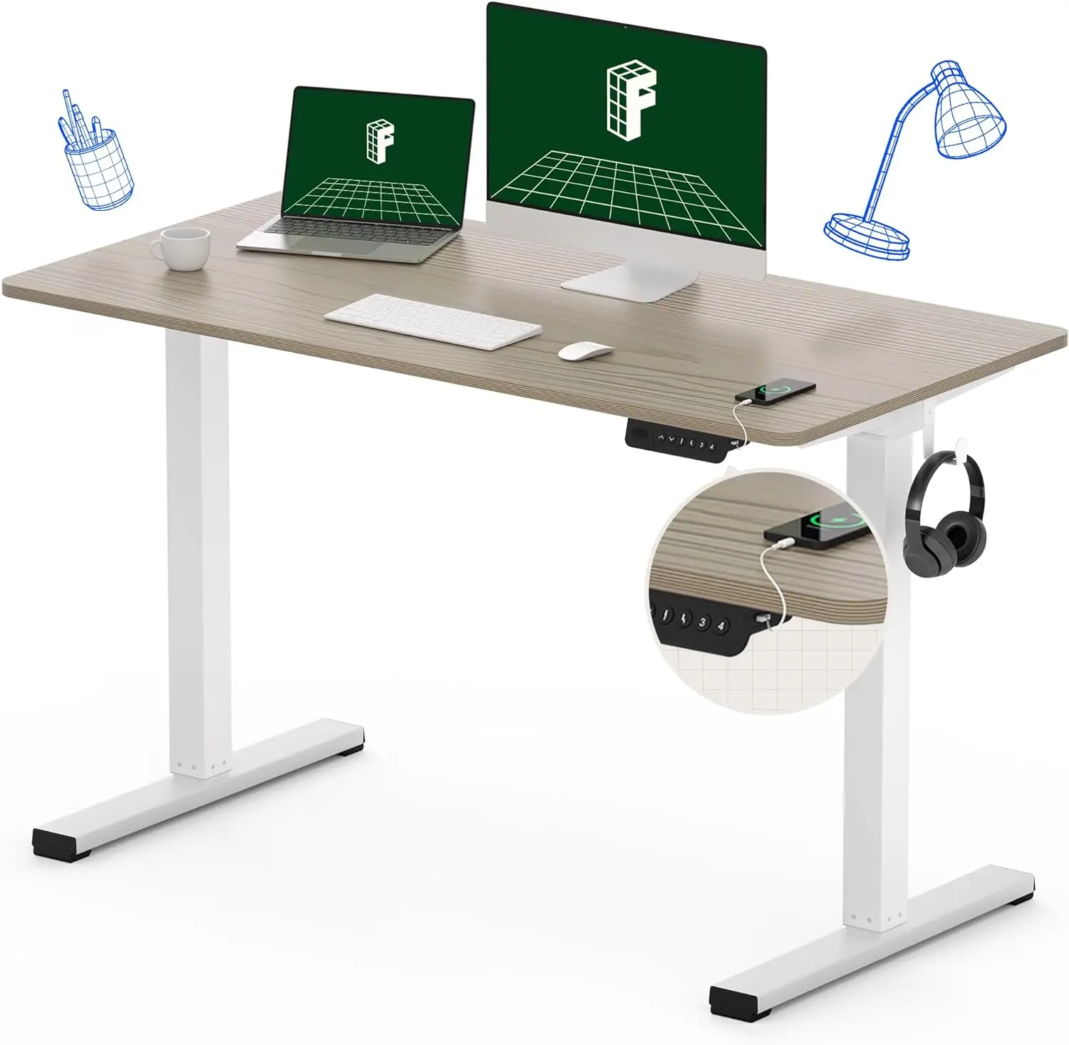 

FLEXISPOT Standing Desk Quick Assembly Electric Adjustable with 48 x 24 Inches Whole-Piece Desktop Ergonomic Memory Controller