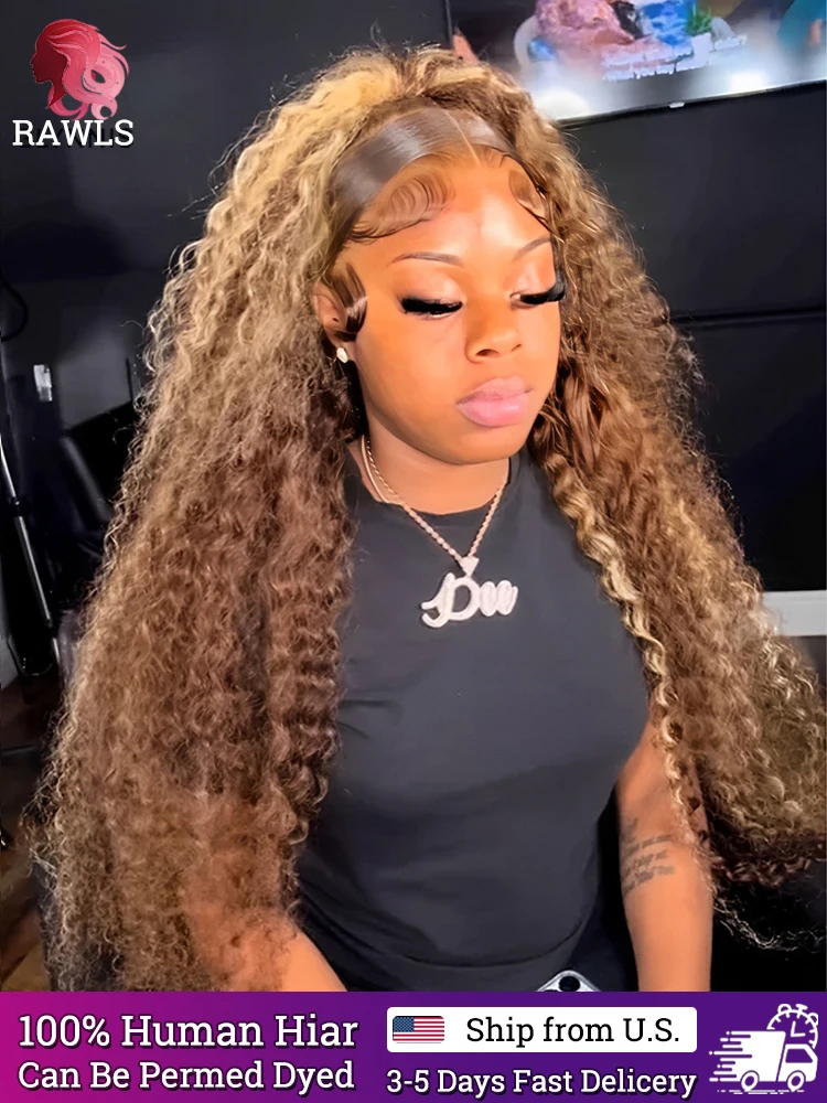 P427 Curly Highlight Wig Human Hair HD Lace Frontal 200 Density Preplucked 13x4 Wigs 100% Human Hair Deep Wave For Black Women