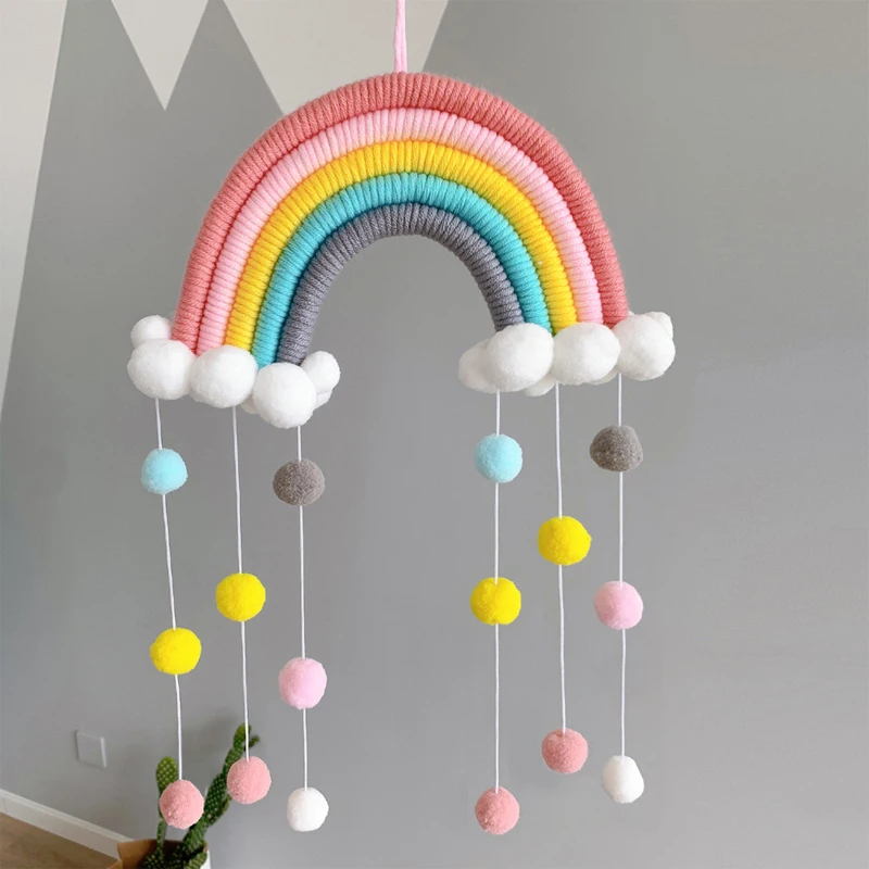 

Nursery Room Pompom Rainbow Pendant Wind Chimes Wall Hanging Ornament Children Bedroom Decorations Nordic Style