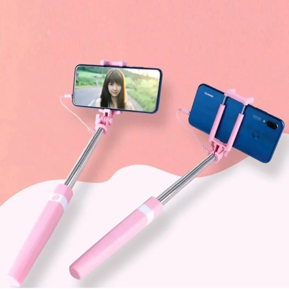 3.5mm Plug Mini Wire Controlled Selfie Stick Type-C Plug Retractable Portable Handheld Selfie Stick Mini Portable