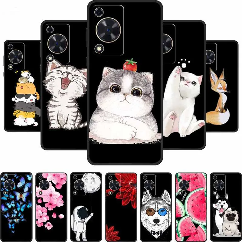 Cute Cartoon Cat Black Silicone Phone Case - Soft Back Cover