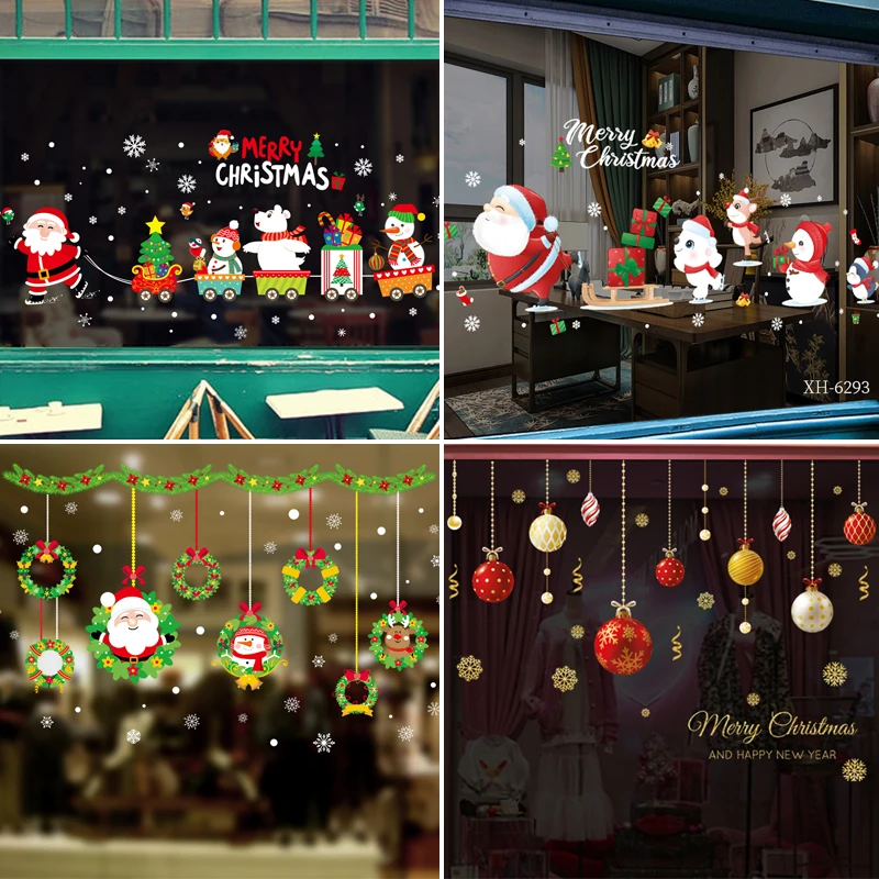 

Merry Christmas Window Stickers Santa Claus Snowman Decals Sticker Christmas Decorations for Home Navidad 2023 Xmas Ornaments