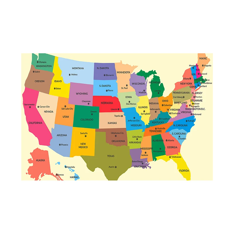 The USA Map In English 150*100cm Canvas Painting Wall Art Poster and Prints Office Supplies Living Room Home Decoration