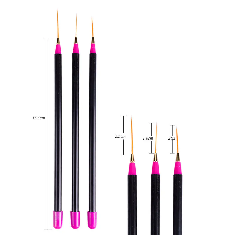 3개 네일 아트 브러쉬 펜 세트 도트 페인팅 살롱용 고품질 파인 팁 라이너