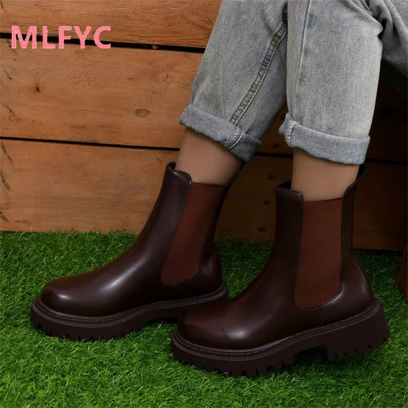 2023 Autumn/Winter New Round Head Mid Sleeve Boots Brown Women's Fashion Boots Fashion Women's Boots Non slip