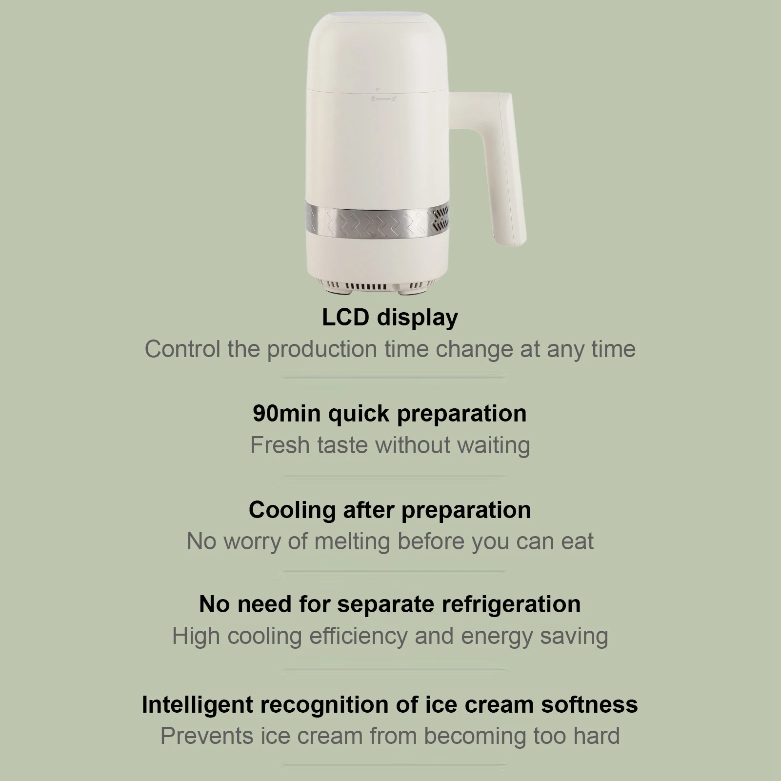Automatic Ice Cream Maker 60W 300ML Efficient ABS Aluminium Alloy Low Noise Ice Cream Machine 100-240V 12V for Kitchen 2