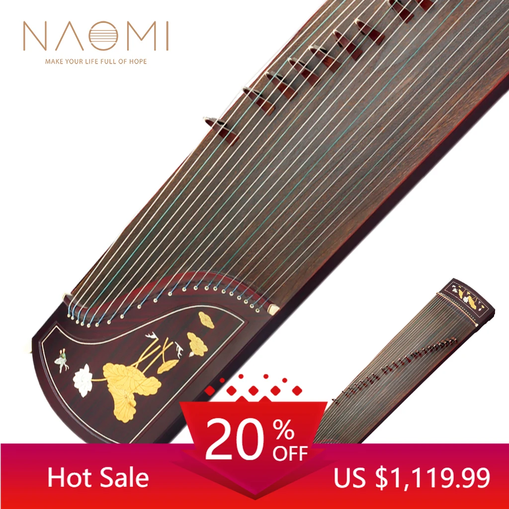 

NAOMI Advanced Grade Rosy Sandalwood Guzheng Abalone Shell Lotus Carved Chinese Zither Harp W/ Full Accessories For Performance