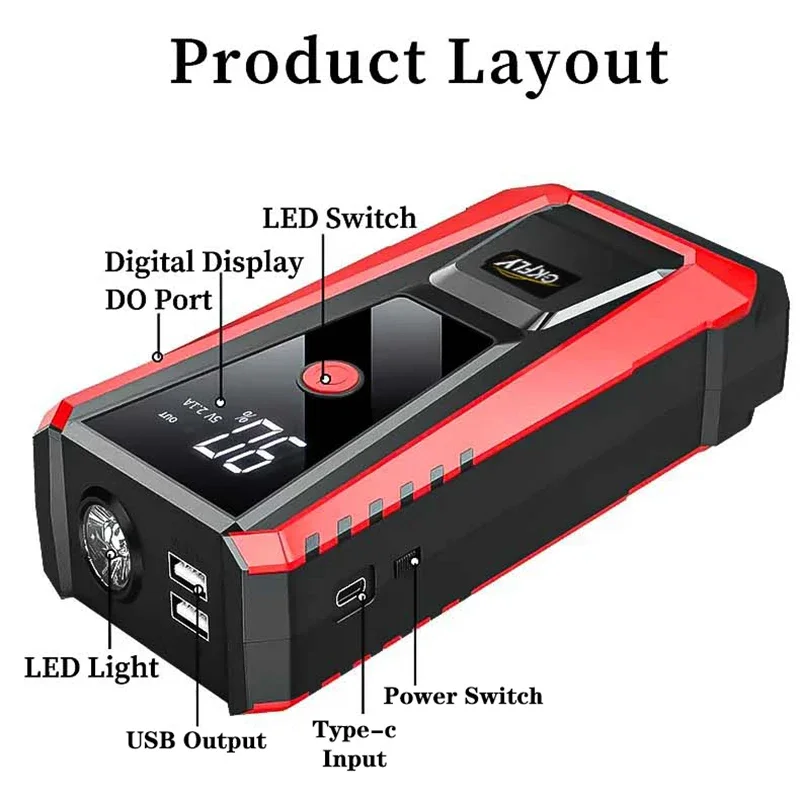 GKFLY emergency starting device petrol diesel 12V car jump starter portable 1200A car charger for battery booster buster LED car jump starter jump starter car battery charger portable battery charger