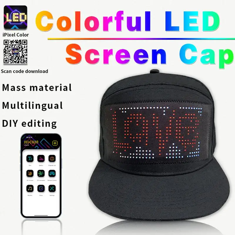 Funny LED Hats APP Controlled Hat Detachable Screen Comfortable Easy To Apply Trendy Animated Smart Hat For Christmas Halloween