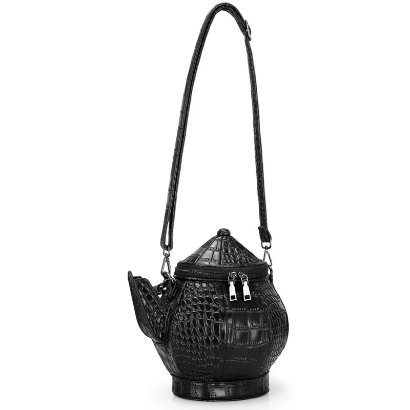 New 2024 Crocodile Pattern Creative Chinese Style Tea Wine Pot Design Women's Single Shoulder Crossbody Bag
