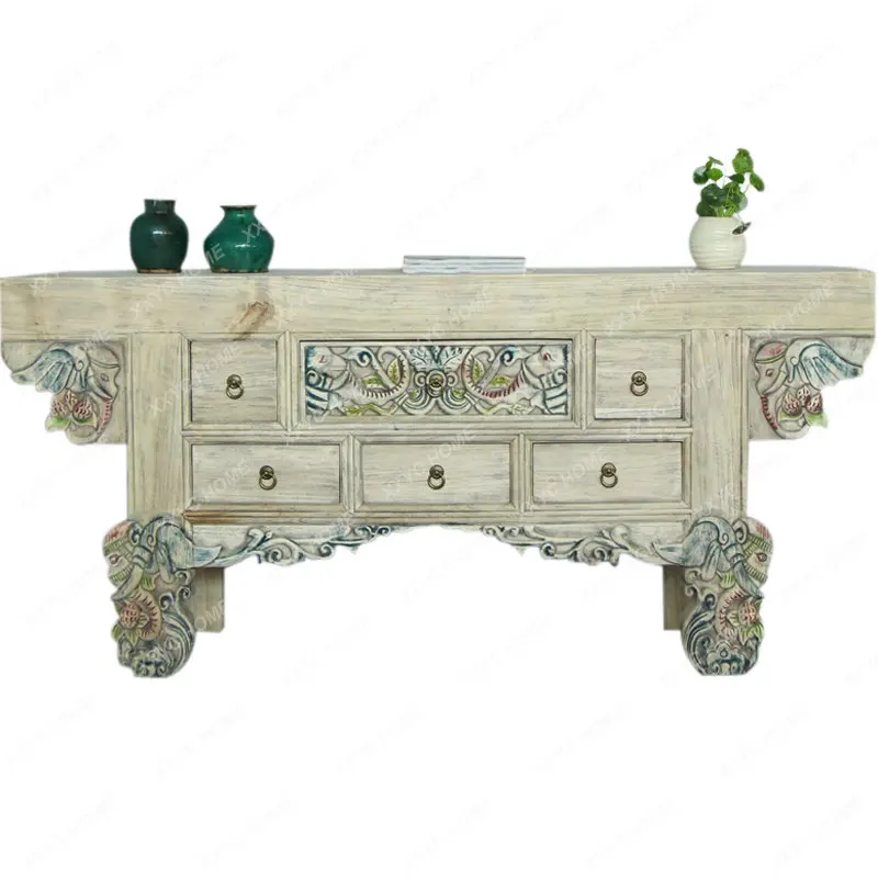 

Southeast Asian Style Solid Wood Hand-Painted Distressed Altar Curio Cabinet Painted Side View Sets Entrance Cabinet
