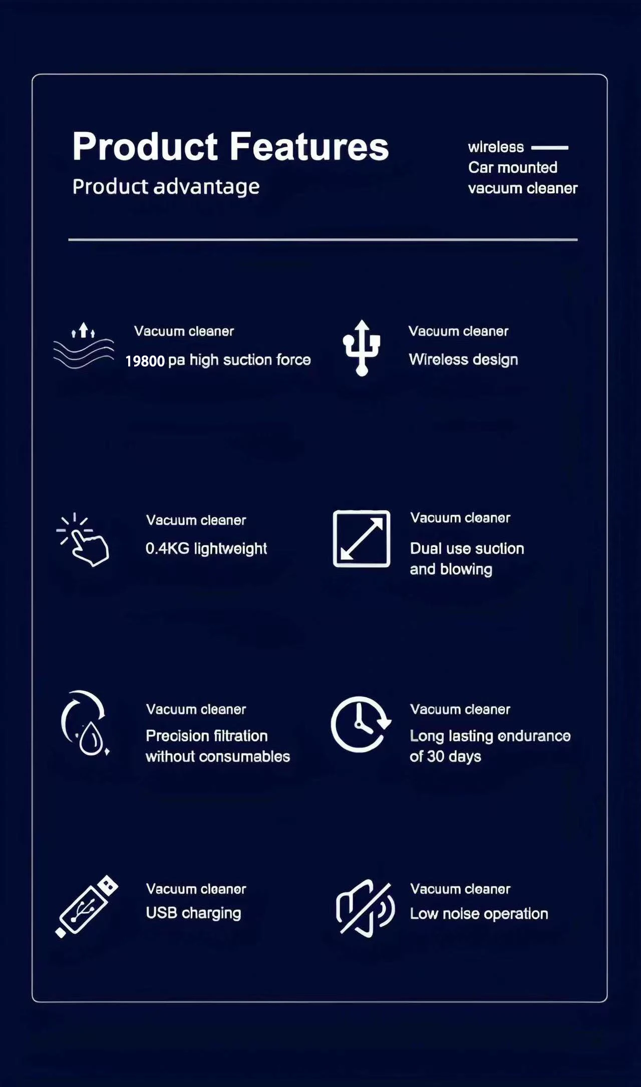 Portable Car Vacuum - USB Rechargeable Automatic Handheld Cleaner with Powerful Suction