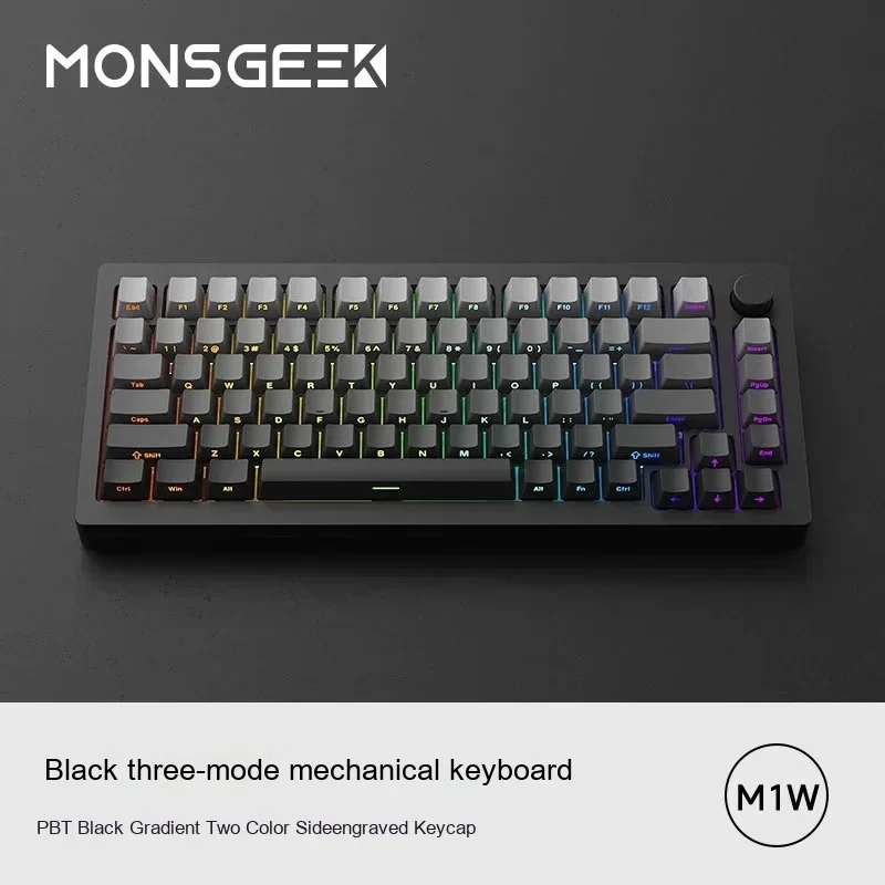 Monsgeek 기계식 키보드, 알루미늄 합금, 다기능 노브, 3 가지 모드, RGB 게임용 키보드, 핫 스왑, PC 게이머 선물, M1w/M3