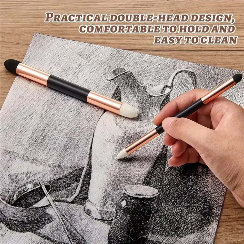 2Pcs Artist Blending Sponge Pen Double Headed Rubbing Brush Dual Tip Sketching Wipe Pen Drawing Art Blenders Tools 6