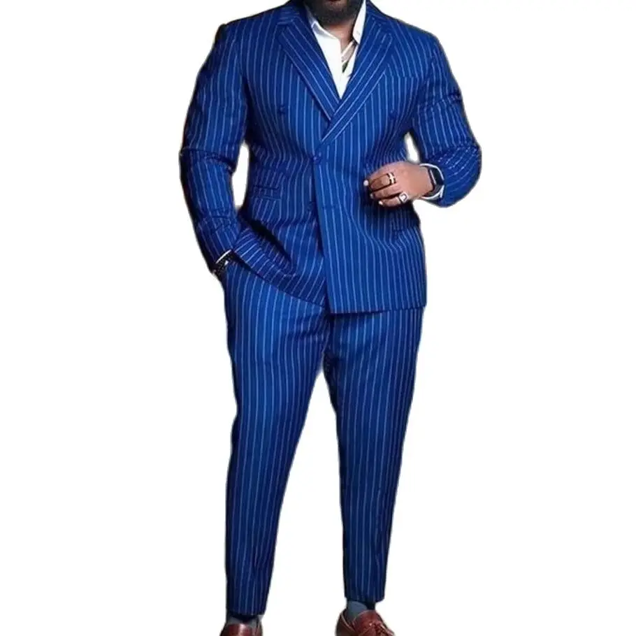 

Big And Tall Men's Suits Tailor-Made Pinstripes 2 Piece Blazer Pants Double Breasted Business Slim Fit Wedding Groom Outfit