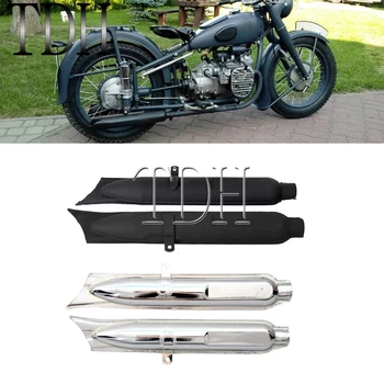 For BMW K750 KS750 M1 M72 R71 R12 Dnepr Ural MT12 Cafe Racer Motorcycle Black Retro Vintage Fishtail Exhaust Mufflers Pipes