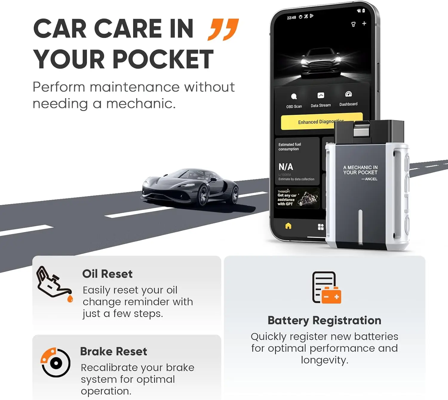 ANCEL Echo OBD2 OBD2 Automotive Scanner Bidirectional Oil EPB BMS Reset All System OBD 2 Car Diagnostic Tools for iOS Android 4