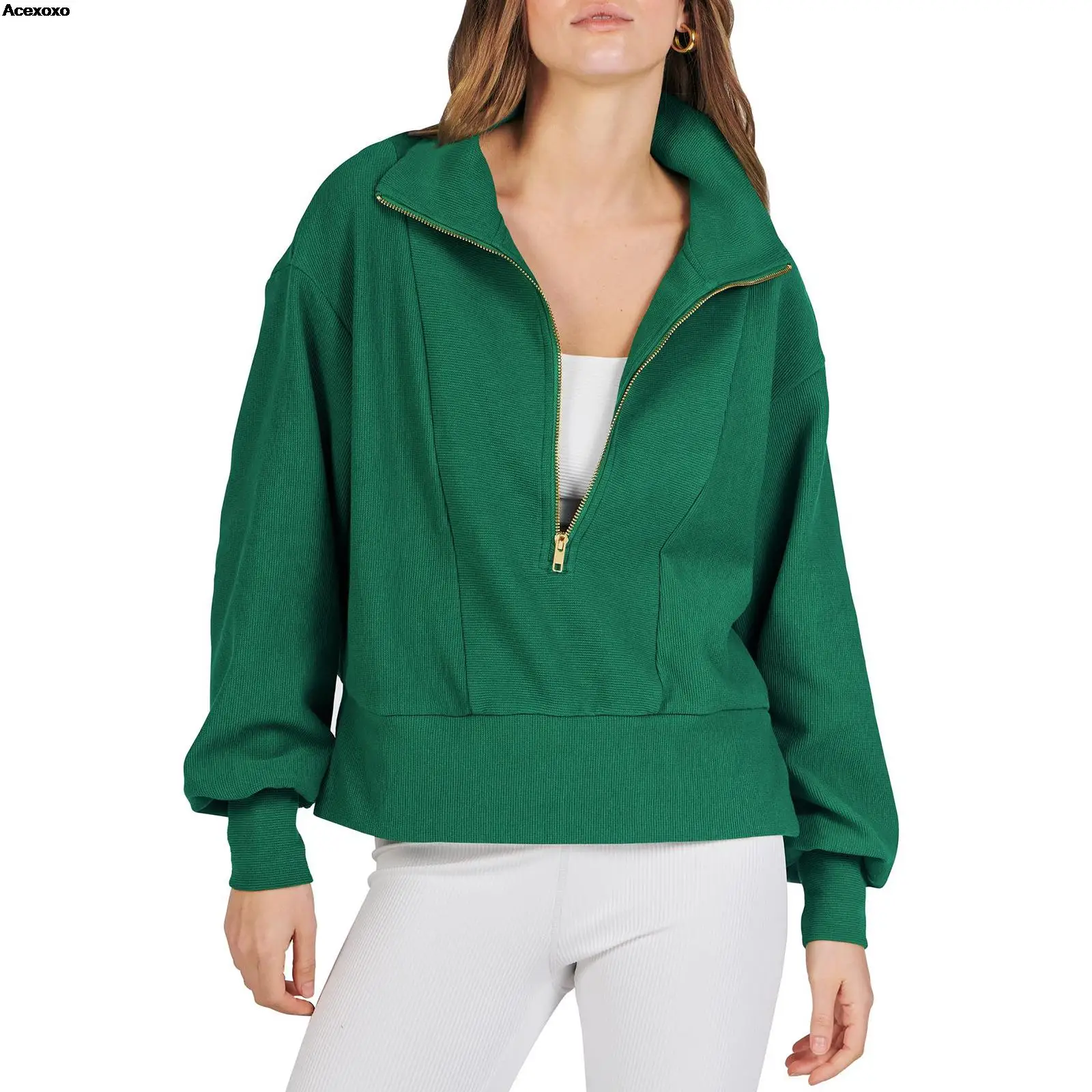 

Autumn and winter new half zip sweatshirt wool women