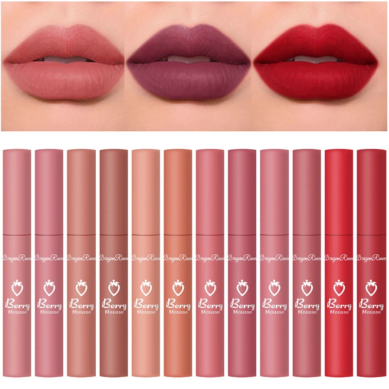 12 Colors Lasting Velvet Matte Lip Gloss Lip Glaze Moisturizing Lipstick Cosmetics Beauty Hydrating Waterproof Lip Makeup Tools