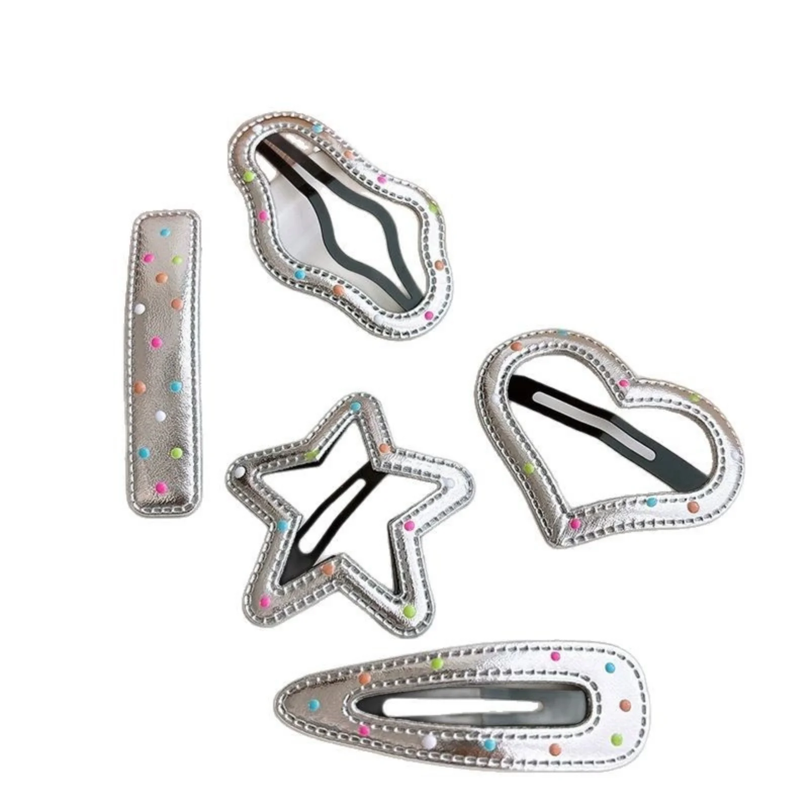 5Pcs Silver Glitter Hair Clips Set with Star, Heart, and Bar Shapes, Cute&Sparkly Hair Accessories Perfect for Girls' Stylish