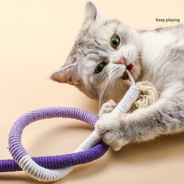 Cat Bite Rope Toy Grinding Teeth Durable Teasing Cat Rope Toy Cat Scratcher Ropes Toys Cotton Rope Bite-resistant Chewing Toy 4