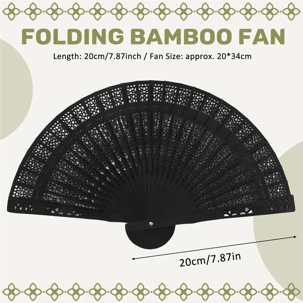 8 Inch Chinese Japanese Folding Fan Original Wooden Hand Flower Bamboo Pocket Fan For Home Decor Party Decoration-Black folding fan hand fan wooden hand fan