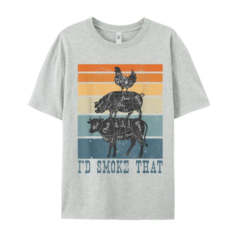 Cute Mens T-Shirt Funny Gifts for Meat Eater Street Tops & Tees All Cotton Short Sleeve Lose Tee-Shirt Round Neck Funny Gifts for Meat Eater Cow Smoker Vintage I Smoke Meats T-Shirt__18271 gray