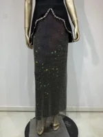 Women Sexy Strapless Diamonds Net Maxi Long Two Pieces Skirt Bandage Set 2025 Celebrity Designer Fashion Women's Set - Image 6