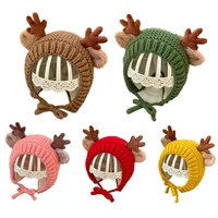 N80C Infant Baby Knit Beanie Hat Cute Christmas Reindeer Antlers Earflap Cap Warmer 1