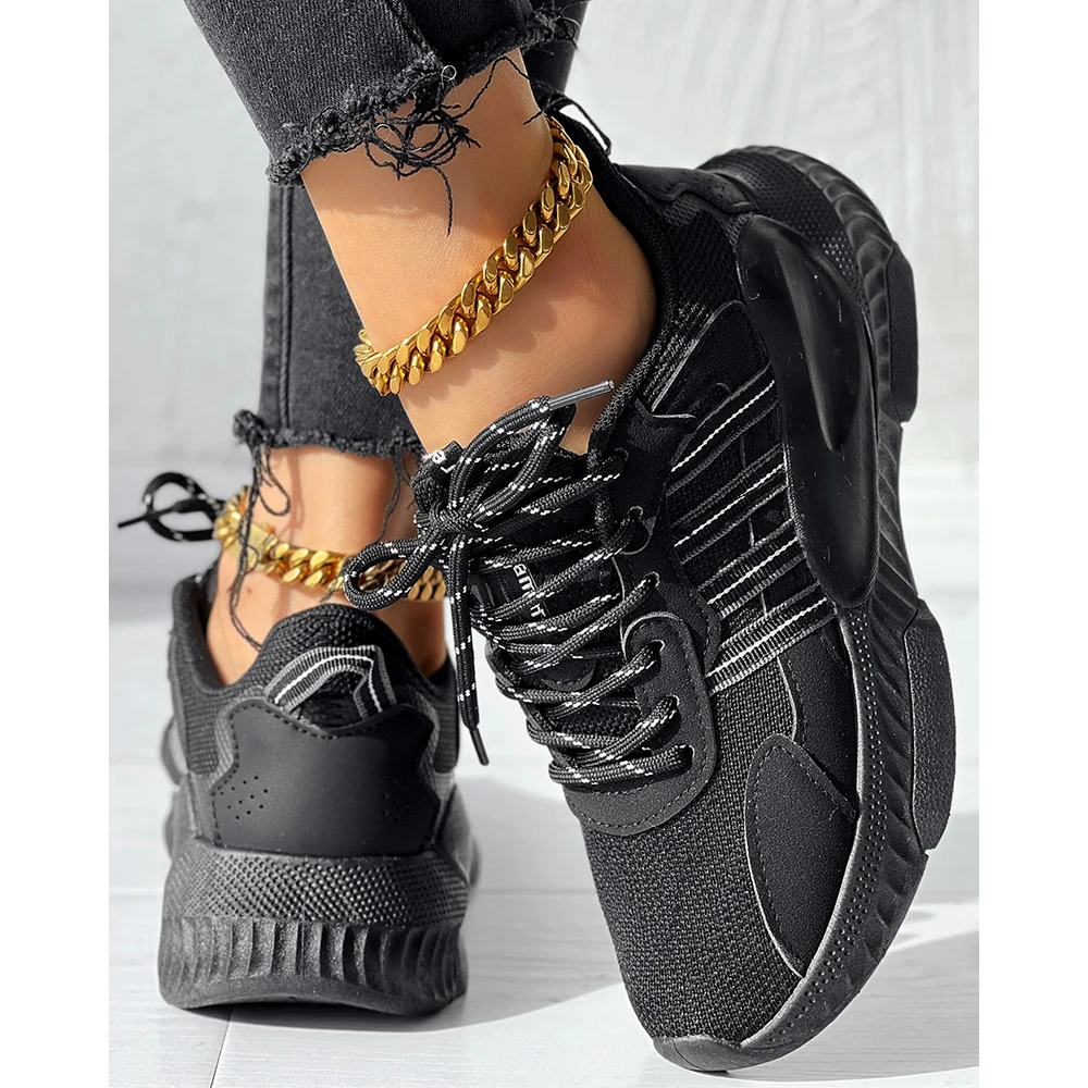 Fashion Women Breathable Mesh Lace-up Sneakers Daily Casual Round Toe Platform Sports Shoes Spring Going Out Running Shoes